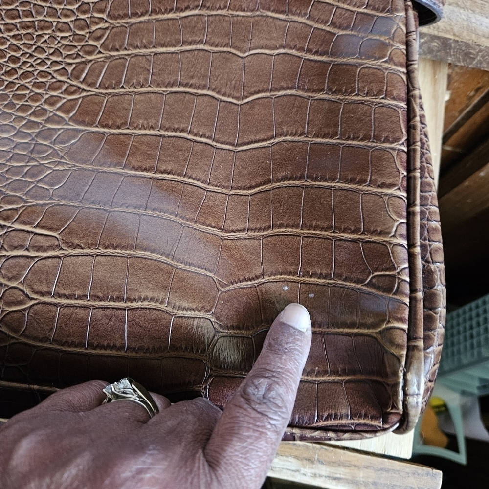 Vintage Cole Chocolate Brown Aux Crocodile Imprint Satchel Bag - Picture 12 of 16